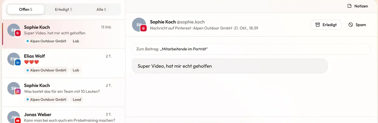Sendalo: shared inbox with an AI reply suggestion